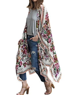 Yonala Women's Swimsuit Cover up Beach Long Kimono Bathing Suit Chiffon Floral Cardigan