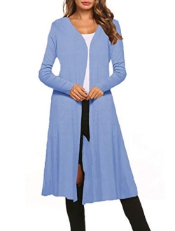 Bluetime Women Plus Size Long Open Front Drape Maxi Cardigan Lightweight Duster Long Sleeve Cardigan Fall (S-4XL)