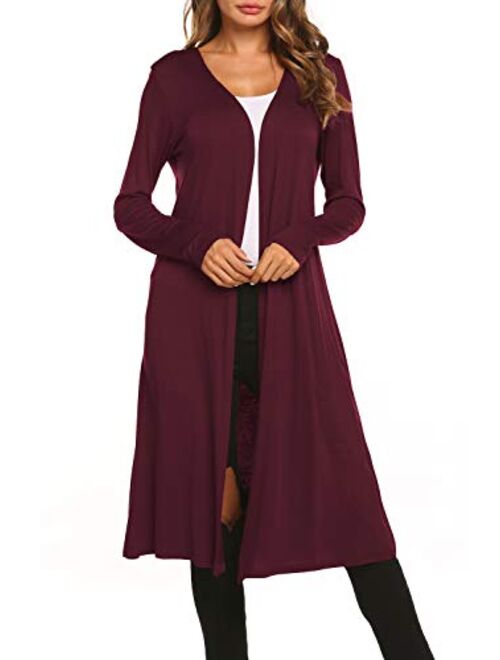 Bluetime Women Plus Size Long Open Front Drape Maxi Cardigan Lightweight Duster Long Sleeve Cardigan Fall (S-4XL)