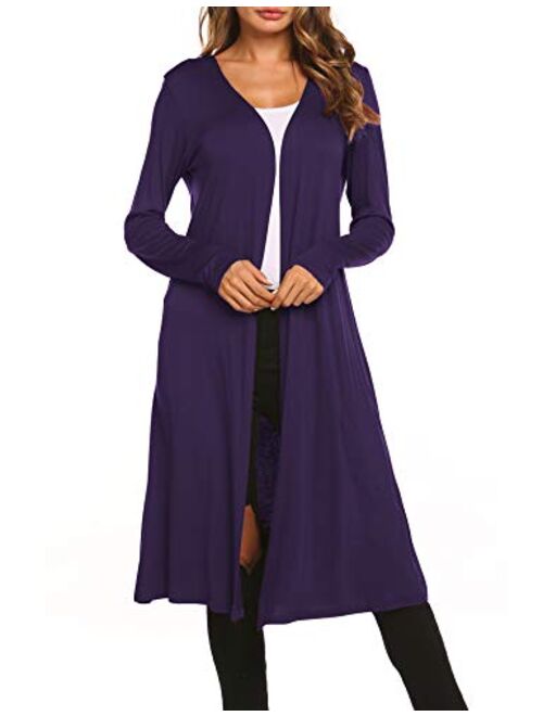 Bluetime Women Plus Size Long Open Front Drape Maxi Cardigan Lightweight Duster Long Sleeve Cardigan Fall (S-4XL)