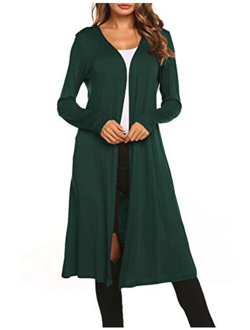 Bluetime Women Plus Size Long Open Front Drape Maxi Cardigan Lightweight Duster Long Sleeve Cardigan Fall (S-4XL)