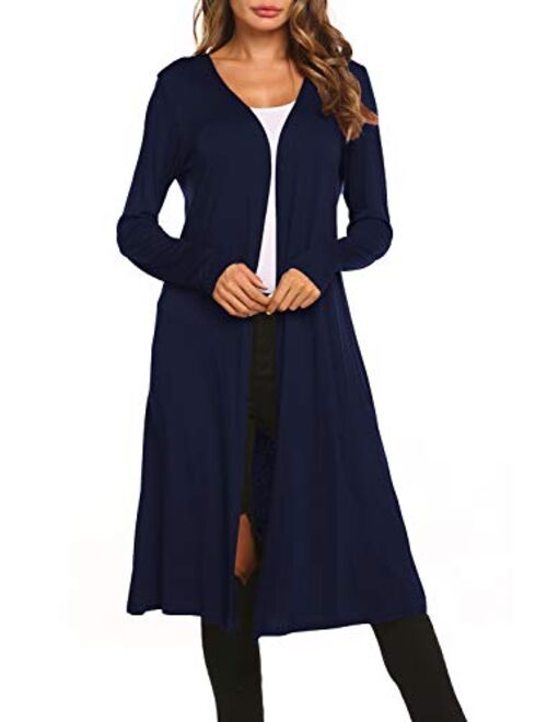 Bluetime Women Plus Size Long Open Front Drape Maxi Cardigan Lightweight Duster Long Sleeve Cardigan Fall (S-4XL)