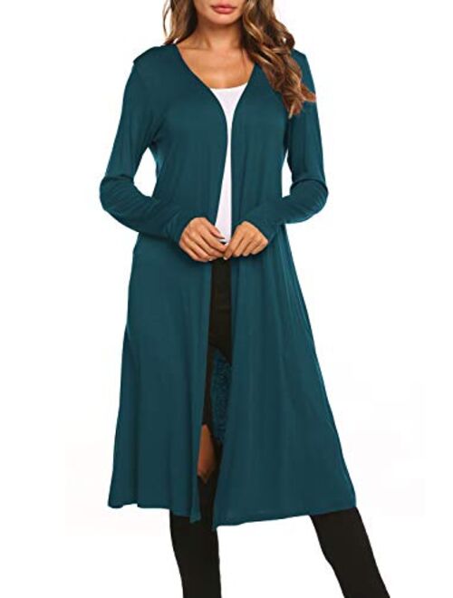 Bluetime Women Plus Size Long Open Front Drape Maxi Cardigan Lightweight Duster Long Sleeve Cardigan Fall (S-4XL)