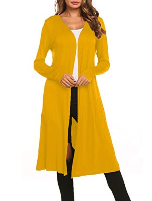 Bluetime Women Plus Size Long Open Front Drape Maxi Cardigan Lightweight Duster Long Sleeve Cardigan Fall (S-4XL)