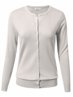 ARC Studio Women Button Down Long Sleeve Crewneck Soft Knit Cardigan Sweater (S-3XL)