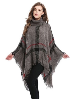 Bellady Women's High Collar Batwing Tassels Poncho Cape Winter Knit Sweater Cloak