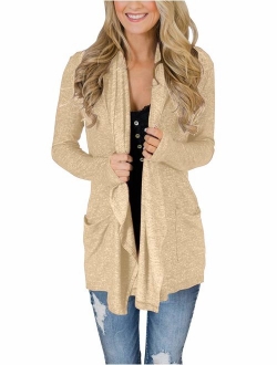 PRETTODAY Women's Casual Long Sleeve Open Front Lightweight Drape Cardigans with Pockets