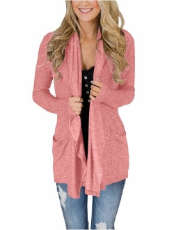 PRETTODAY Women's Casual Long Sleeve Open Front Lightweight Drape Cardigans with Pockets