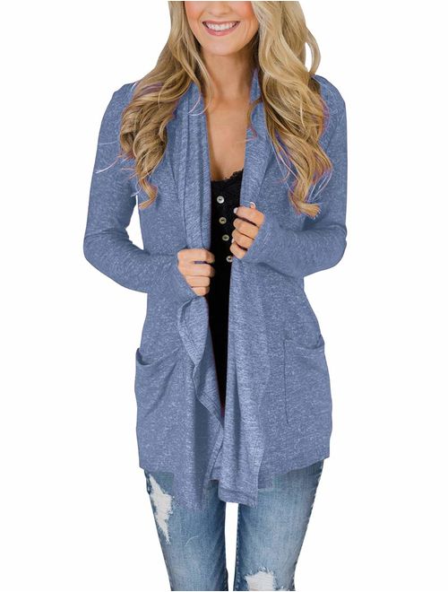 PRETTODAY Women's Casual Long Sleeve Open Front Lightweight Drape Cardigans with Pockets