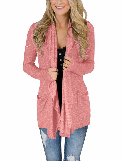 PRETTODAY Women's Casual Long Sleeve Open Front Lightweight Drape Cardigans with Pockets