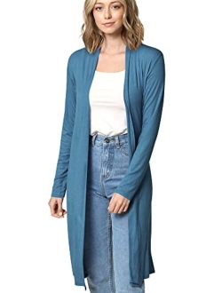 MBJ Womens Long Sleeve Open Front Long Cardigan - Made in USA