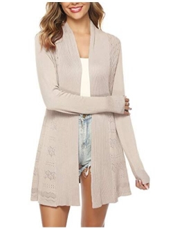 Women's Open Front Cardigan Long Sleeve Lightweight Knit Cardigan Sweater