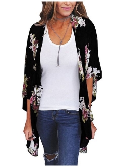 Yonala Womens Floral Kimono Loose Half Sleeve Chiffon Casual Cardigan Cover Up