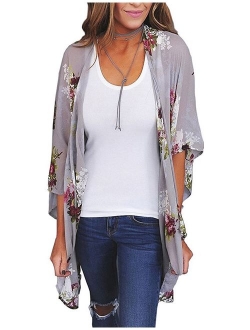 Yonala Womens Floral Kimono Loose Half Sleeve Chiffon Casual Cardigan Cover Up