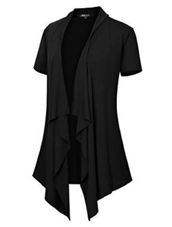 Women's Short Sleeve Draped Open Front Cardigan Vest Asymmetric Hem