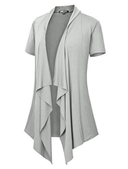 Women's Short Sleeve Draped Open Front Cardigan Vest Asymmetric Hem