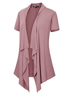 Women's Short Sleeve Draped Open Front Cardigan Vest Asymmetric Hem