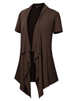 Women's Short Sleeve Draped Open Front Cardigan Vest Asymmetric Hem