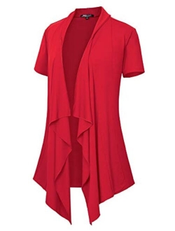 Women's Short Sleeve Draped Open Front Cardigan Vest Asymmetric Hem