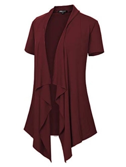 Women's Short Sleeve Draped Open Front Cardigan Vest Asymmetric Hem