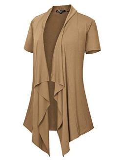 Women's Short Sleeve Draped Open Front Cardigan Vest Asymmetric Hem