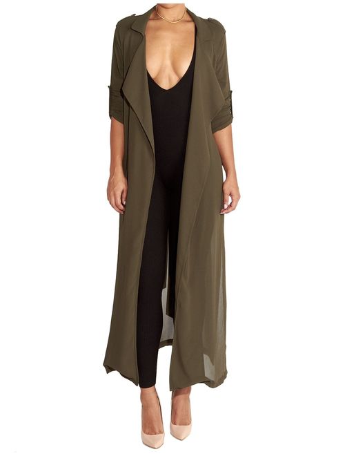 Begonia.K Women's Long Sleeve Chiffon Lightweight Maxi Sheer Duster Cardigan