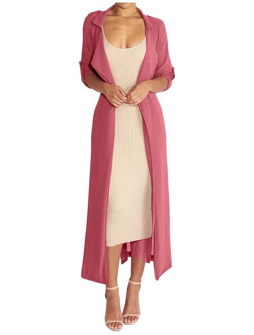 Begonia.K Women's Long Sleeve Chiffon Lightweight Maxi Sheer Duster Cardigan