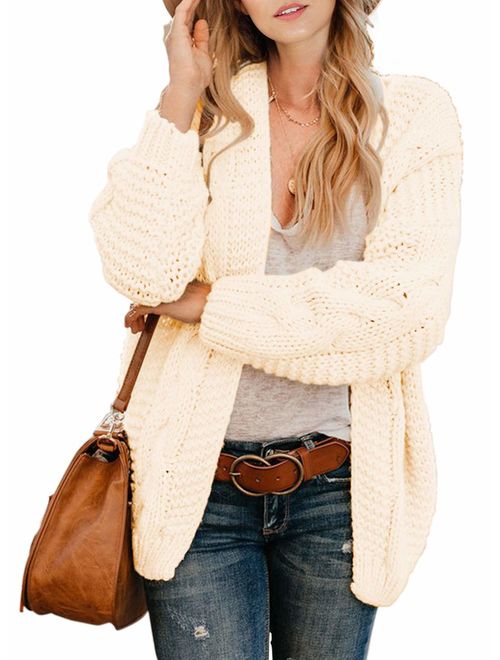 Actloe Women Open Front Chunky Knit Long Sleeve Cardigan Casual Outwear