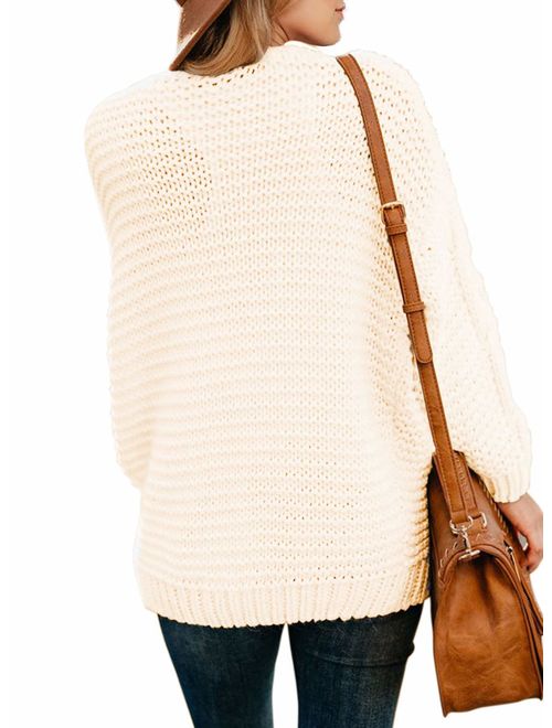 Actloe Women Open Front Chunky Knit Long Sleeve Cardigan Casual Outwear