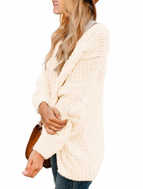 Actloe Women Open Front Chunky Knit Long Sleeve Cardigan Casual Outwear