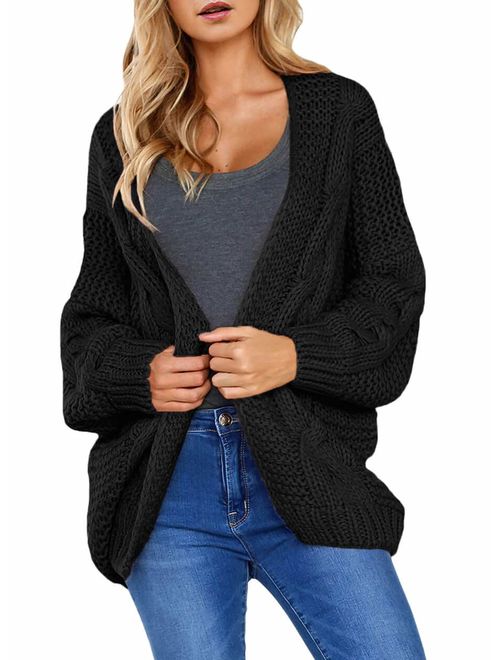 Actloe Women Open Front Chunky Knit Long Sleeve Cardigan Casual Outwear