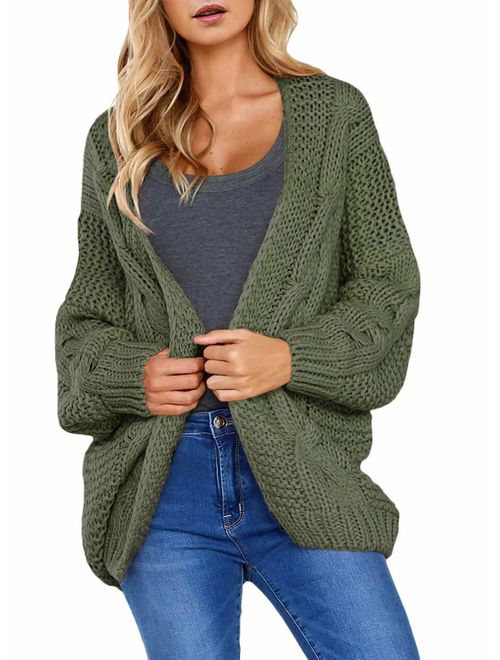 Actloe Women Open Front Chunky Knit Long Sleeve Cardigan Casual Outwear