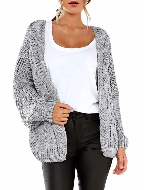 Actloe Women Open Front Chunky Knit Long Sleeve Cardigan Casual Outwear