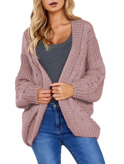 Actloe Women Open Front Chunky Knit Long Sleeve Cardigan Casual Outwear