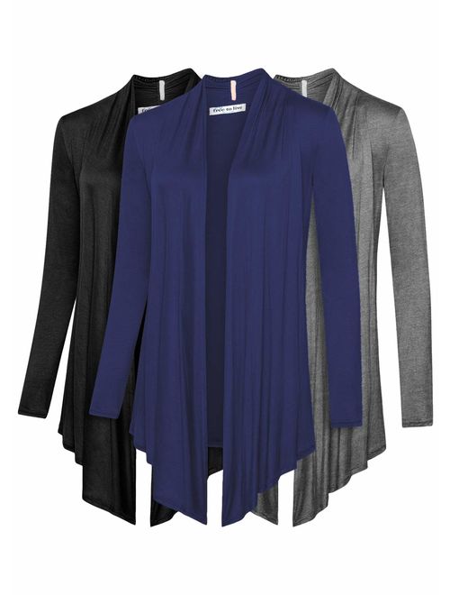 Free to Live 3 Pack Women's Cardigan - Light Weight Sweater with Open Front