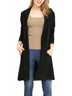 B BIMOZI Women Hooded Cardigan Sweater Drape Open Front Asym with Pockets