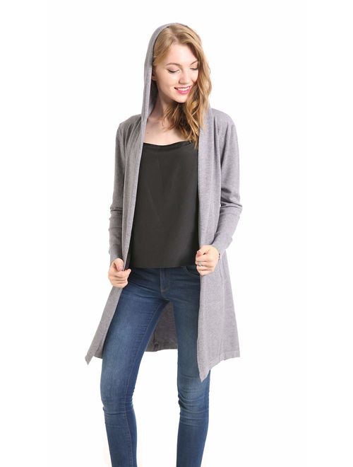 B BIMOZI Women Hooded Cardigan Sweater Drape Open Front Asym with Pockets