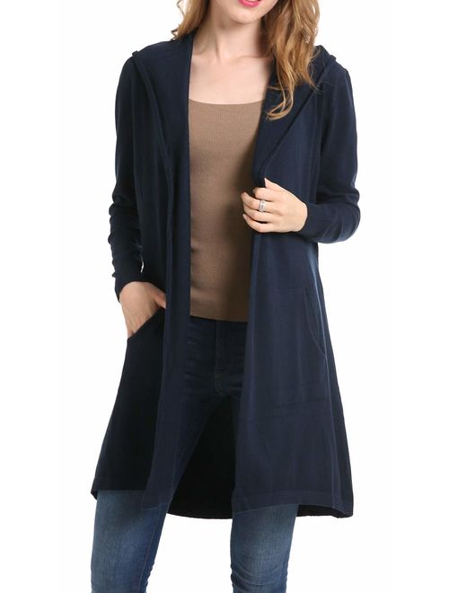 B BIMOZI Women Hooded Cardigan Sweater Drape Open Front Asym with Pockets