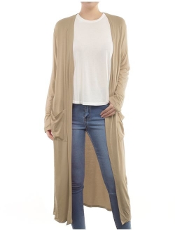 BH B.I.L.Y USA Women's Side Split Open Front Light Weight Long Cardigan