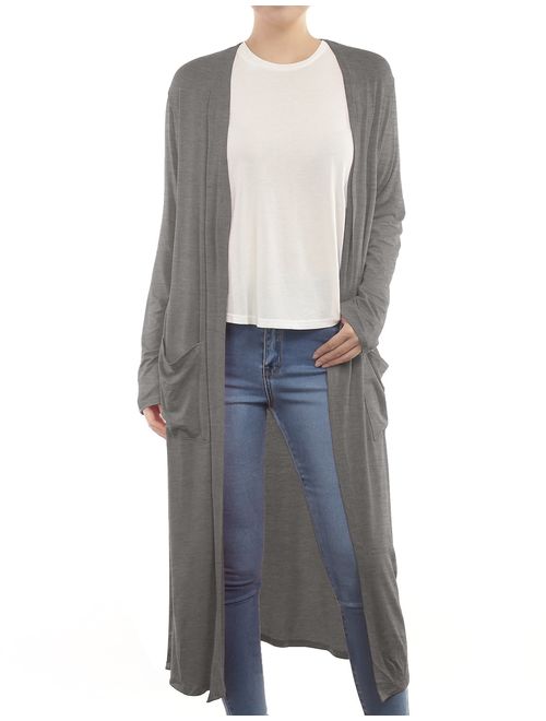 BH B.I.L.Y USA Women's Side Split Open Front Light Weight Long Cardigan