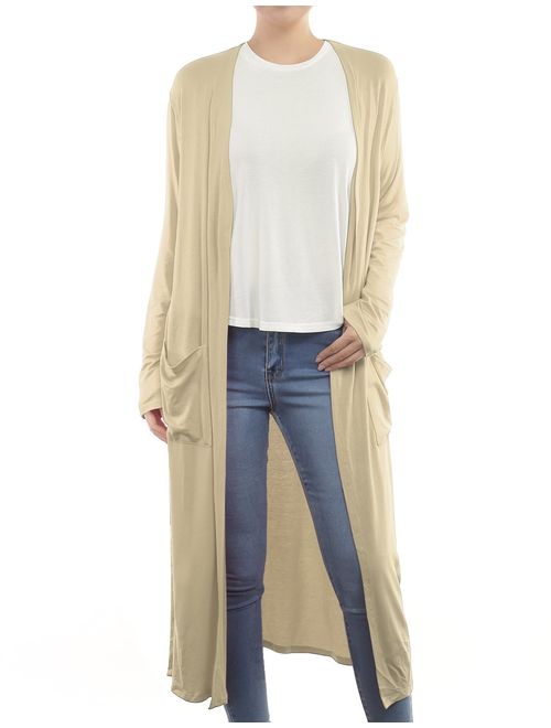 BH B.I.L.Y USA Women's Side Split Open Front Light Weight Long Cardigan