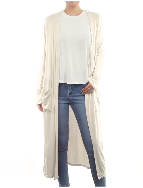 BH B.I.L.Y USA Women's Side Split Open Front Light Weight Long Cardigan