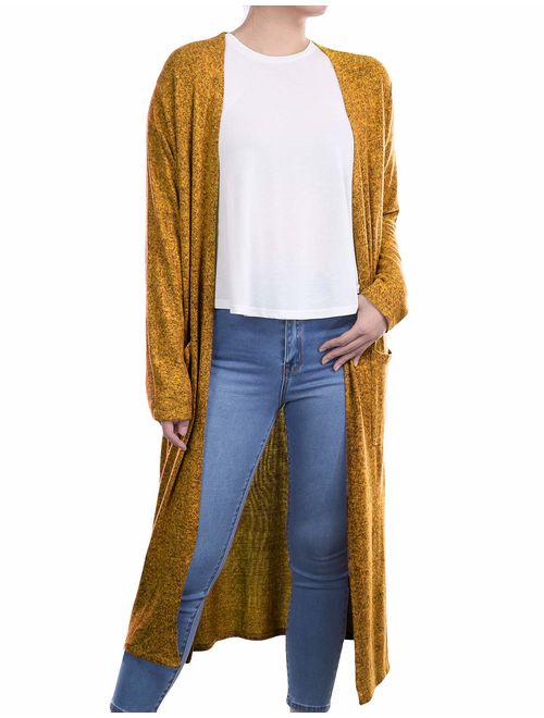 BH B.I.L.Y USA Women's Side Split Open Front Light Weight Long Cardigan