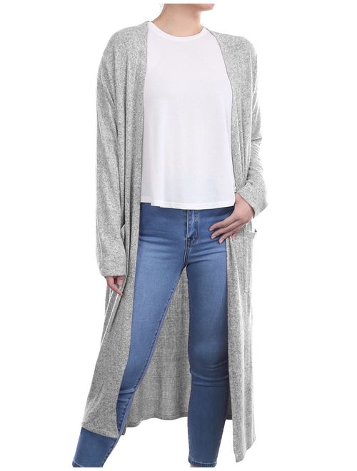 BH B.I.L.Y USA Women's Side Split Open Front Light Weight Long Cardigan