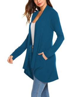 Women's Casual Long sleeve Open Front Lightweight Drape Cardigans With Pockets