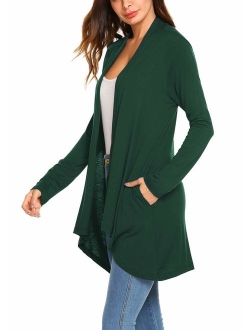 Women's Casual Long sleeve Open Front Lightweight Drape Cardigans With Pockets