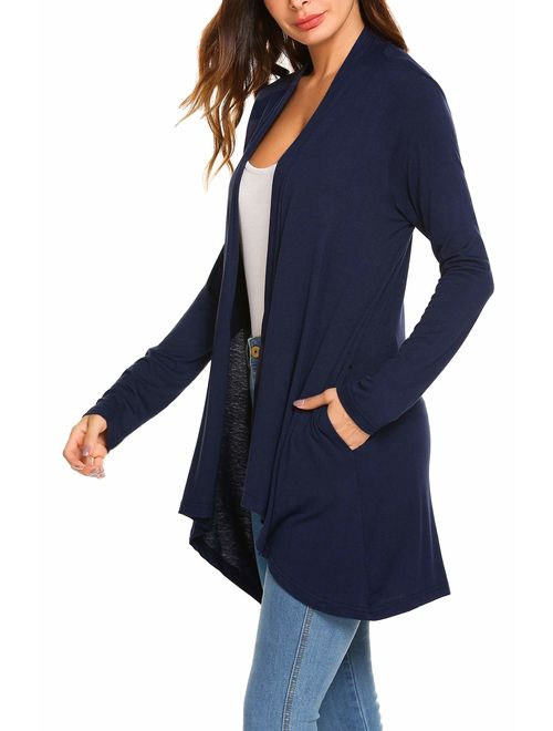 Women's Casual Long sleeve Open Front Lightweight Drape Cardigans With Pockets