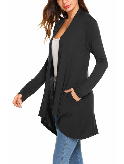 Women's Casual Long sleeve Open Front Lightweight Drape Cardigans With Pockets