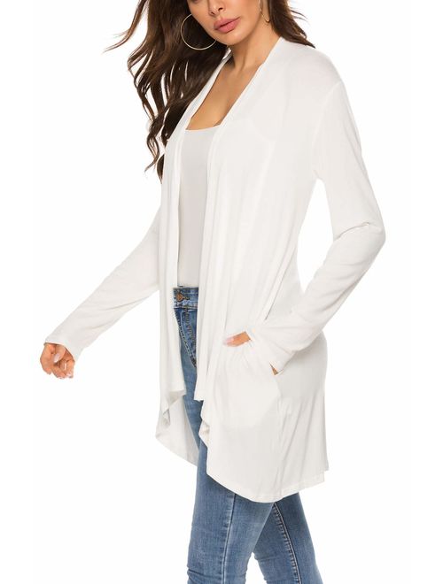 Women's Casual Long sleeve Open Front Lightweight Drape Cardigans With Pockets