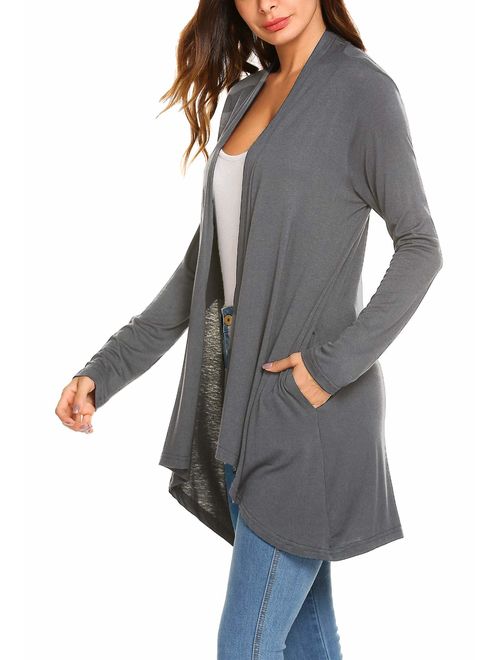 Women's Casual Long sleeve Open Front Lightweight Drape Cardigans With Pockets